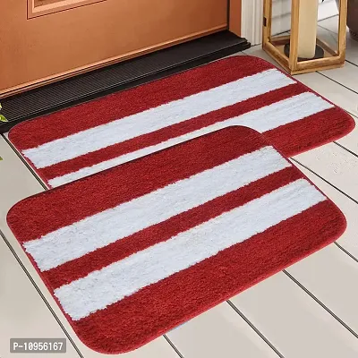 Yamunga mat with Anti Skid Backing,Colour Red with White Strip Set of 2( 40 x 60 cm)