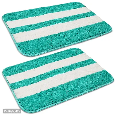 Yamunga Runner Anti Skid Backing,Colour Aqua with White Strip Set of 2 (40 x 60 cm)