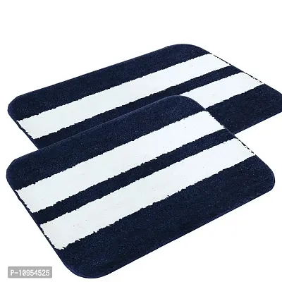 Yamunga Anti Skid Backing,Colour Blue with White Strip Set of 2 (40 x 60 cm)