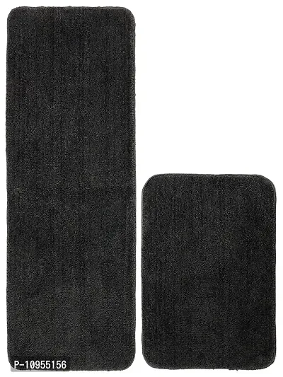 YAMUNGA Polyester Anti Skid Backing Kitchen Mats Runner (Grey, 40 x 120 & 40 x 60 cm) -Set of 2-thumb2