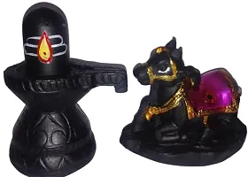 Shivlinga and Nandi Idol Black Decorative Showpiece - 8 cm ( Black)-thumb2