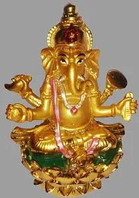 Lord Ganesh Sitting in Lotus Idol / Golden Ganesh Idol 10 cm Height-thumb1