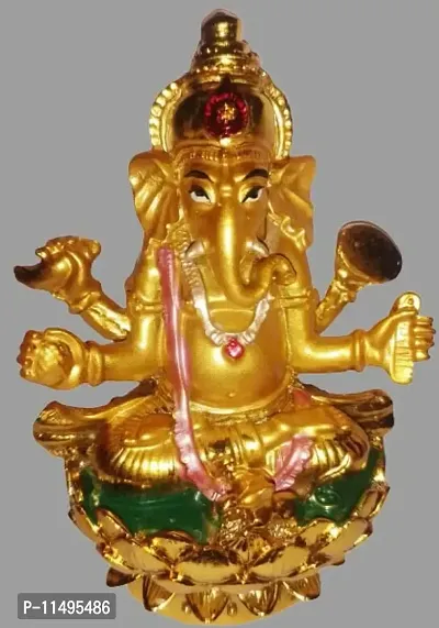 Lord Ganesh Sitting in Lotus Idol / Golden Ganesh Idol 10 cm Height-thumb2