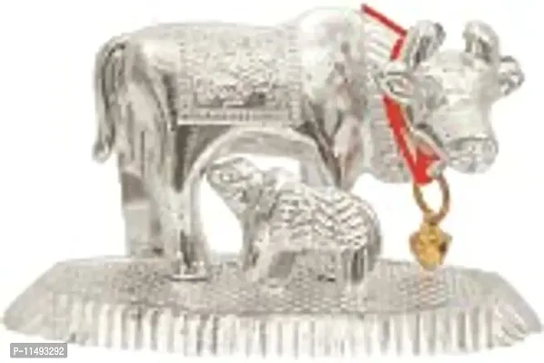 Silver Metal Kamdhenu Cow with Calf - 5cm Height - Silver OR Gold Colours