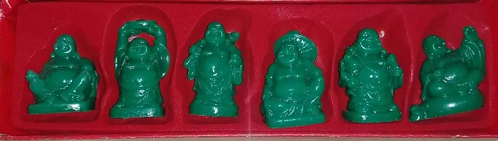 Green Laughing Buddha Statue Figures Luck & Wealth / Green Kuberan Set of 6 / Happy Man Statue Set of 6 (4.5 to 5cm), Plastic-thumb2