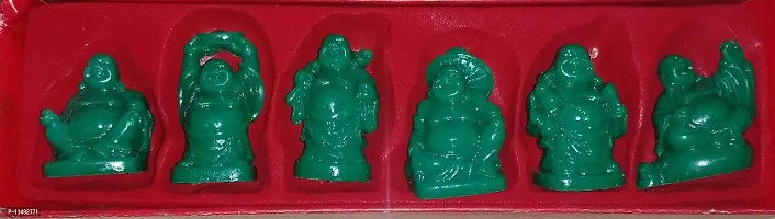 Green Laughing Buddha Statue Figures Luck & Wealth / Green Kuberan Set of 6 / Happy Man Statue Set of 6 (4.5 to 5cm), Plastic-thumb3