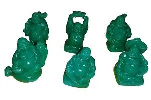 Green Laughing Buddha Statue Figures Luck & Wealth / Green Kuberan Set of 6 / Happy Man Statue Set of 6 (4.5 to 5cm), Plastic-thumb1