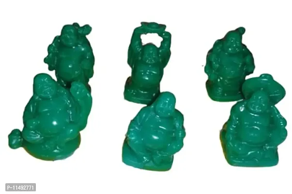 Green Laughing Buddha Statue Figures Luck & Wealth / Green Kuberan Set of 6 / Happy Man Statue Set of 6 (4.5 to 5cm), Plastic-thumb2