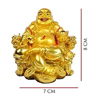 Laughing Buddha Sitting On Chair Ingot, Sitting Laughing Buddha with Money Coin Statue for Attracting Money Wealth Prosperity Financial Luck-thumb1