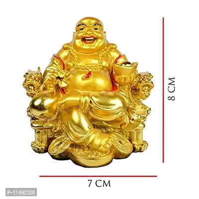 Laughing Buddha Sitting On Chair Ingot, Sitting Laughing Buddha with Money Coin Statue for Attracting Money Wealth Prosperity Financial Luck-thumb2