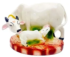 DO Fibre Divine Origin TM Metal Kamdhenu Cow and Calf Idols (White, Small)-thumb1