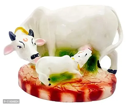 DO Fibre Divine Origin TM Metal Kamdhenu Cow and Calf Idols (White, Small)-thumb2