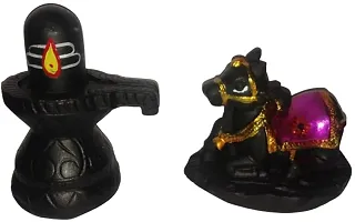 Shivlinga and Nandi Idol Black Decorative Showpiece - 8 cm ( Black)-thumb1