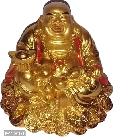 Laughing Buddha Sitting and Holding Ingot and Money / FENG Shui VASTU Idols 5 cm Height-thumb2