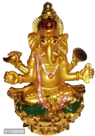 Lord Ganesh Sitting in Lotus Idol / Golden Ganesh Idol 10 cm Height