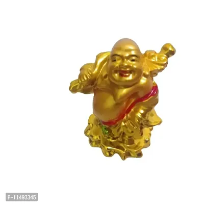 KUBERAN /Laughing Buddha Standing on Money Bag potli Sack and Carrying Ingot potli , Happy for Good Luck, Wealth, Prosperity at Home, Office Decorative Showpiece (9 cm,Gold)-thumb0