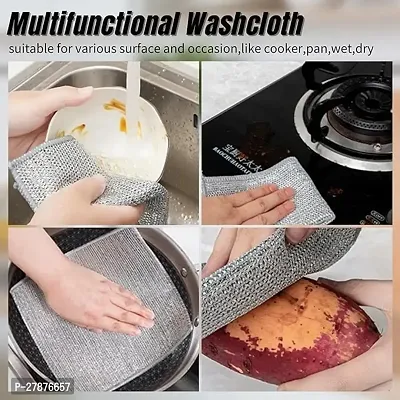 Double Layer Multifunctional Non-Scratch Wire Dishcloth,Microfiber Dis Cloth Multipurpose Wire Dishwashing Rags for Wet and Dry, Cast Iron Scrubber, Cleans for Dishes, Sinks,Counters pack of 3-thumb4