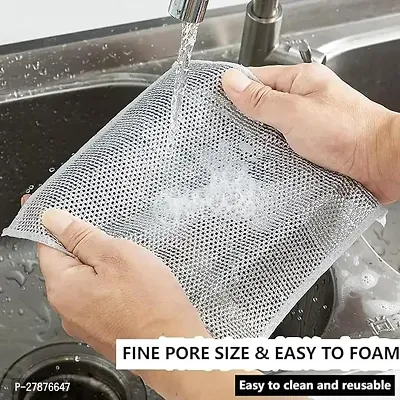 3-Pack Non Scratch Dish wash Cloths for Kitchen | Double Layer Scrubber Dish Cloth for Utensils | Reusable Mesh Wire Cloth for Kitchen | Metal Wire Cleaning Cloth-thumb2