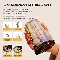 Glass Reusable Sipper Bottle with Leather Sleeve Glass Coffee Mug with Silicone Straw and Leakproof Lid Tumbler for Coffee,Tea, Milk Beverages 400ml-thumb2