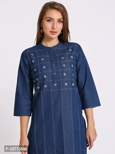 Stylish Blue Denim Kurta For Women-thumb5