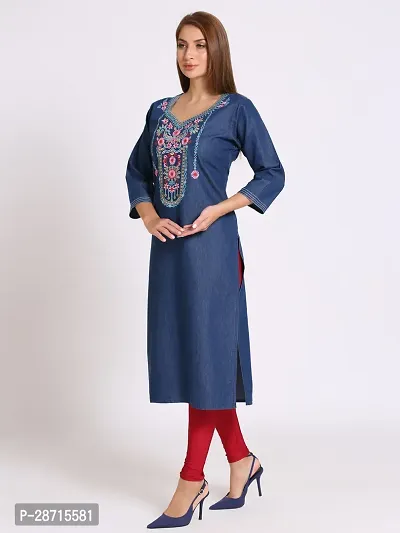 Stylish Blue Denim Kurta For Women-thumb4