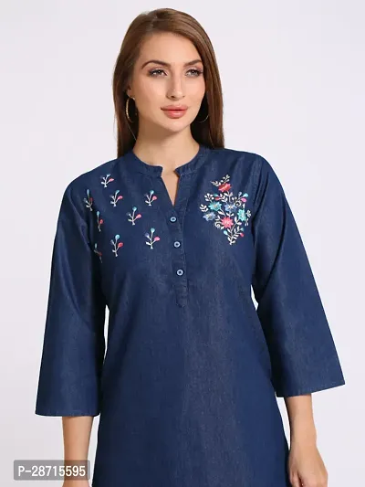 Stylish Blue Denim Kurta For Women-thumb5