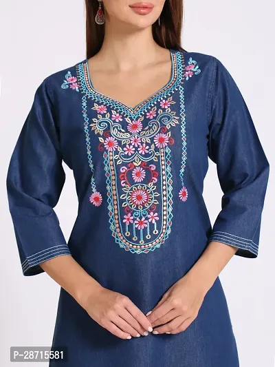 Stylish Blue Denim Kurta For Women-thumb5