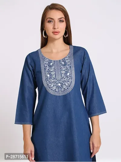 Stylish Blue Denim Kurta For Women-thumb4