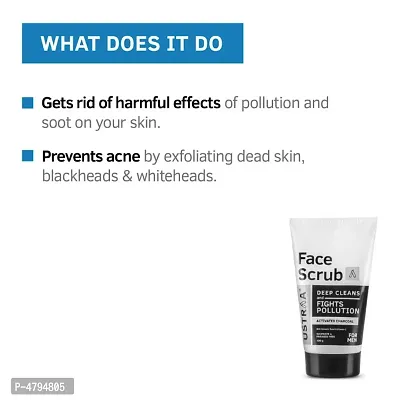 Ustraa Activated Charcoal Face Scrub - 100gm - Dual Scrub action of Tahitian Volcanic Sand  Walnut Granules - Cleans Dust, Pollution with Activated Charcoal-thumb3