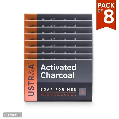 Ustraa Deo Soap with Activated Charcoal For Men- 100 gm (Pack of 8) - Activated Charcoal Soap with Deo Fragrance - Cleans toxins and bacteria - No Sulphate
