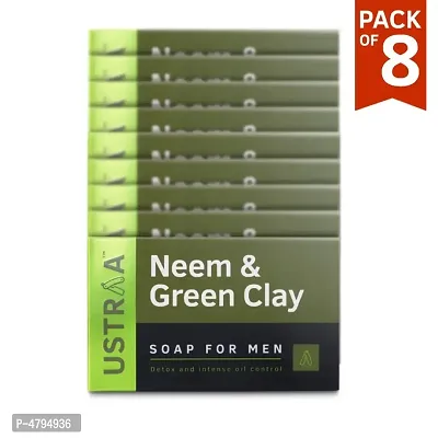 Ustraa Soap-Neem  Green Clay-100g (Pack of 8) - Detox and Intense Oil Control - Cleansing with Deo Fragrance - No Sulphate, No Paraben