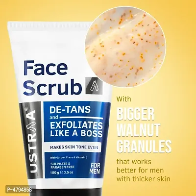 Ustraa Face Scrub -100g - De-Tan Face scrub for men, Exfoliation and tan removal with Bigger Walnut Granules.-thumb2