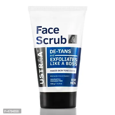 Ustraa Face Scrub -100g - De-Tan Face scrub for men, Exfoliation and tan removal with Bigger Walnut Granules.