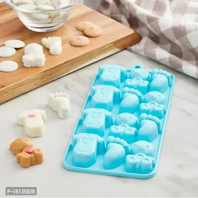 moldberry 12 Cavity Bear Bodysuit Feet Silicone Candy Baby Shower Theme Mold Chocolate Mold ice Cube Tray Crayons Mold Fondant Cake Mold Mini Soap Mold Flexible Reusable Making Mould Pck of 1