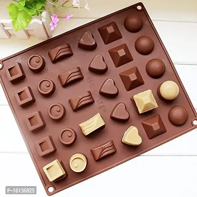 MoldBerry Silicone Chocolate Mould 30 Cavity 6 Different Assorted Shape Mould Candy Mold Baking Tools for Cake Chocolate Jell-O Ice Size ( 24 x 22 x 1.5 cm ) Pack of 1 ( Multi Color )-thumb0