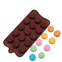 MoldBerry Silicone Chocolate Mould 15 Cavity 3 Style Flower Shaped Mold Baking Tools for Chocolate Candy Ice Jell-O Cake Decoration Pack of 1 ( Multi Color )-thumb1
