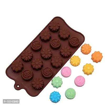 MoldBerry Silicone Chocolate Mould 15 Cavity 3 Style Flower Shaped Mold Baking Tools for Chocolate Candy Ice Jell-O Cake Decoration Pack of 1 ( Multi Color )-thumb2