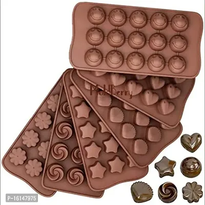 MoldBerry Silicone Chocolate Candy Molds Flexible Silicone Candy Gummy Mould Different Shapes and Patterns Baking Mold for Cake Easy to Use  Clean Pack of 6-thumb0