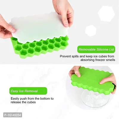MoldBerry Silicone Ice Cube Mould Premium Ice Cube Moulds Maker Honey Comb 37 Cavity Silicon Ice Tray for Freezer Ice Cube Trays with Lid Pack of 3 (Multi Color)-thumb4