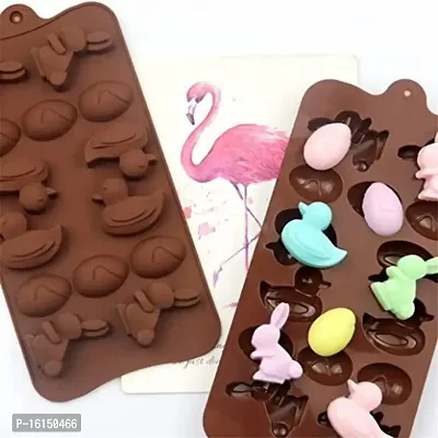 MoldBerry Number Chocolate Mould Silicone 14 Cavity Rabbit Bunny Duck Easter Egg Mix Shape Candy Mold Baking Tools for Cake Decoration Chocolate Ice Jell-O Candle Pack of 1 (Multi Color)