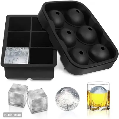 MoldBerry 6 Grid Big Size Ice Cube  Ice Ball Mould Combo Square (17 X 11.7 X 5 cm)  2rdquo; in Cube  Round (18.3 X 12.5 X 5 cm)  1.75rdquo; in Ball Pack of 2 (Black Color)-thumb0