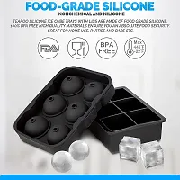 MoldBerry 6 Grid Big Size Ice Cube  Ice Ball Mould Combo Square (17 X 11.7 X 5 cm)  2rdquo; in Cube  Round (18.3 X 12.5 X 5 cm)  1.75rdquo; in Ball Pack of 2 (Black Color)-thumb1