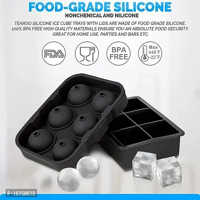 MoldBerry 6 Grid Big Size Ice Cube  Ice Ball Mould Combo Square (17 X 11.7 X 5 cm)  2rdquo; in Cube  Round (18.3 X 12.5 X 5 cm)  1.75rdquo; in Ball Pack of 2 (Black Color)-thumb2