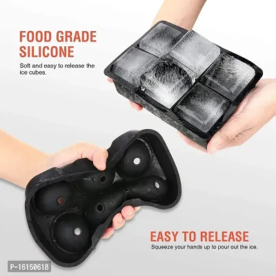 MoldBerry 6 Grid Big Size Ice Cube  Ice Ball Mould Combo Square (17 X 11.7 X 5 cm)  2rdquo; in Cube  Round (18.3 X 12.5 X 5 cm)  1.75rdquo; in Ball Pack of 2 (Black Color)-thumb3