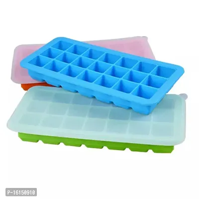 MoldBerry 21 Cavity Ice Cube Tray with Lid , Ice Cube Mould, Square ice Cube Tray for Freezer , 27 x 13 x 3.5 cm , Multicolour Pack of 1-thumb0