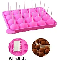 MoldBerry Cake Pop Mould 20 Cavity Round Lollipop Maker Mold Best Pies with Stick Ideal for Frozen Desserts Ice Ball and Kitchen Accessories Pack of 1 (22.2 x 18 x 2.8 Cm) (Random Color)-thumb1