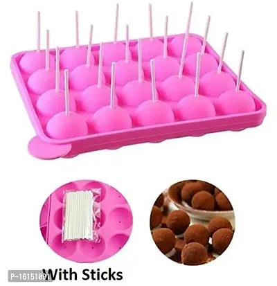 MoldBerry Cake Pop Mould 20 Cavity Round Lollipop Maker Mold Best Pies with Stick Ideal for Frozen Desserts Ice Ball and Kitchen Accessories Pack of 1 (22.2 x 18 x 2.8 Cm) (Random Color)-thumb2