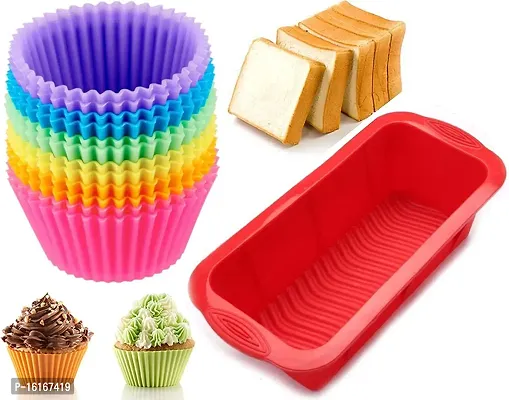 MoldBerry Siicone Non Stick Reusable Silicone Bread Loaf Baking Tray Pan  12pc Silicone Muffin  Cupcake Mould Pack of 1 (Random Color)