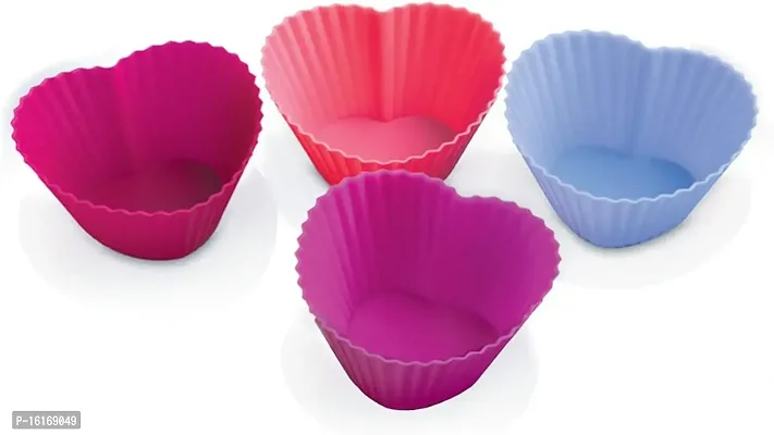 MoldBerry Silicone Muffin Moulds/Cup Cake Mould | Reusable  Nonstick,Perfect for Cup Cakes Multicolor (Heart Shape - Pack of 12)-thumb0