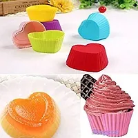 MoldBerry Silicone Muffin Moulds/Cup Cake Mould | Reusable  Nonstick,Perfect for Cup Cakes Multicolor (Heart Shape - Pack of 12)-thumb1